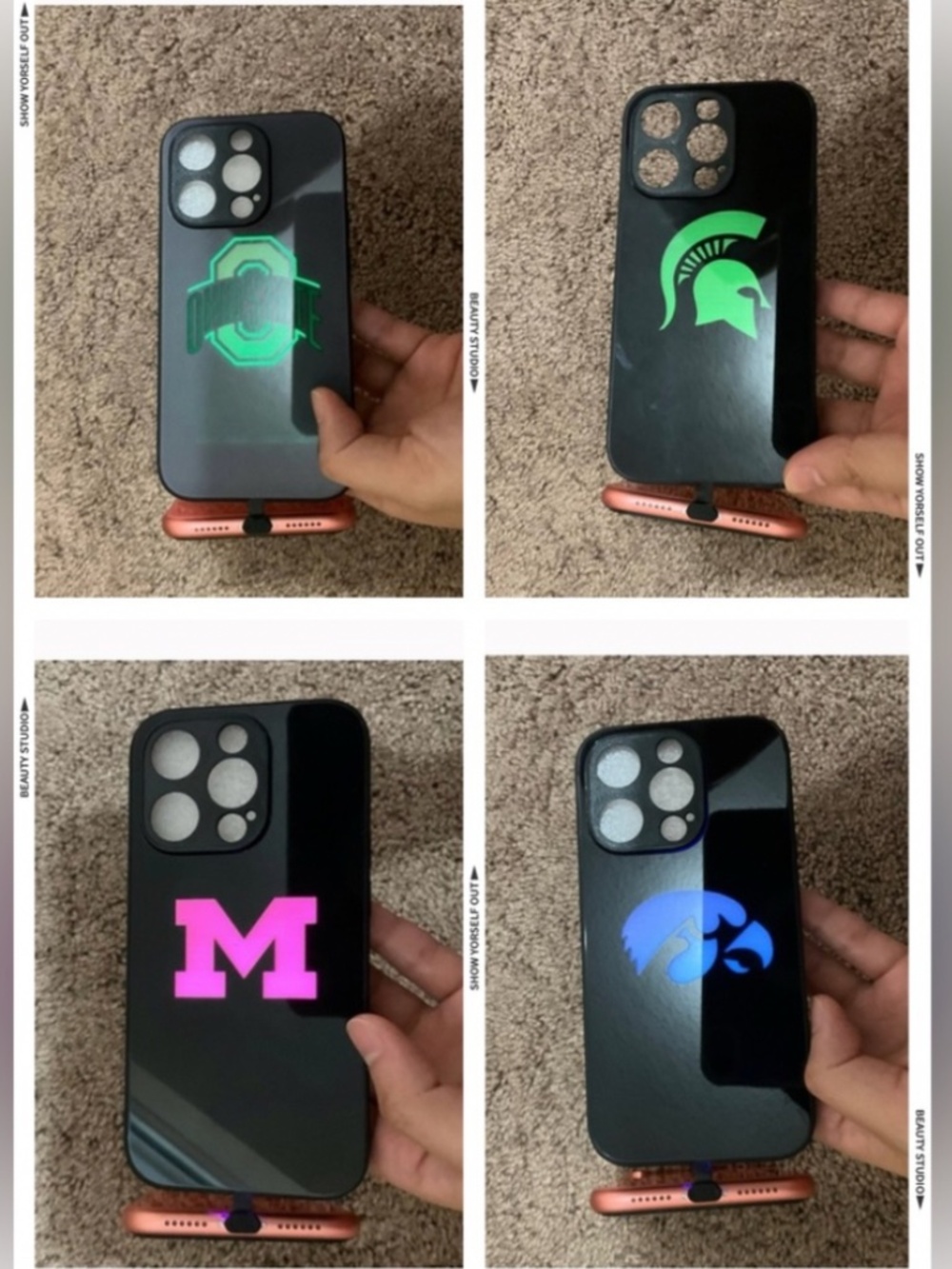4 items.iPhone 14pro LED light up case, Call Flash Phone Case